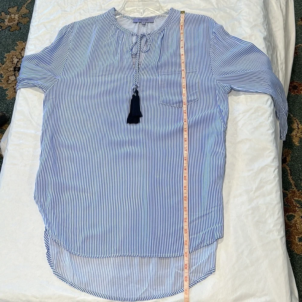 Premise Blue And White Striped Hi Lo Tunic Top Size Small Front Pocket